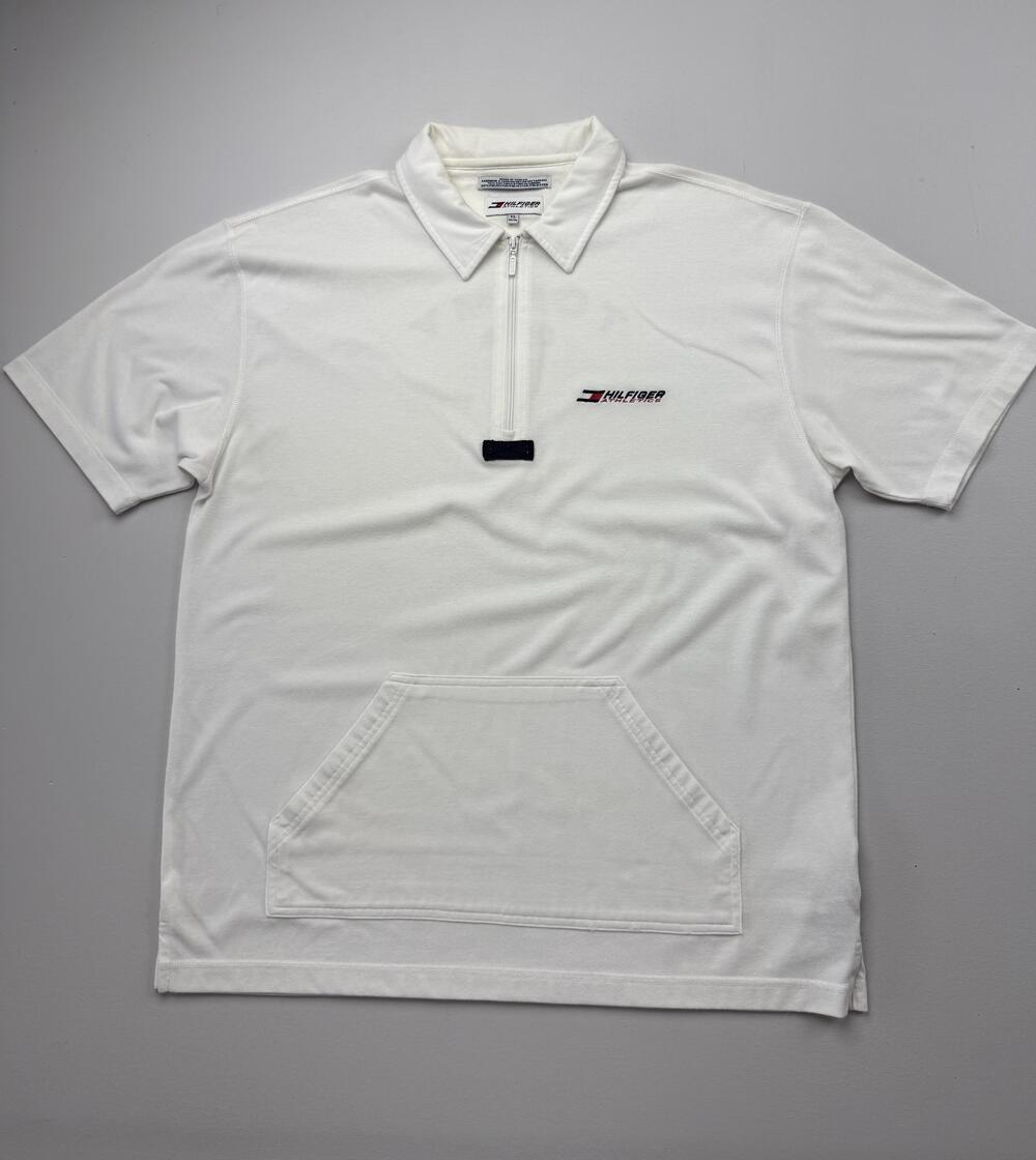 Vintage Tommy Hilfiger Polo Shirt Mens XL White Hilfiger Athletics Short Sleeve